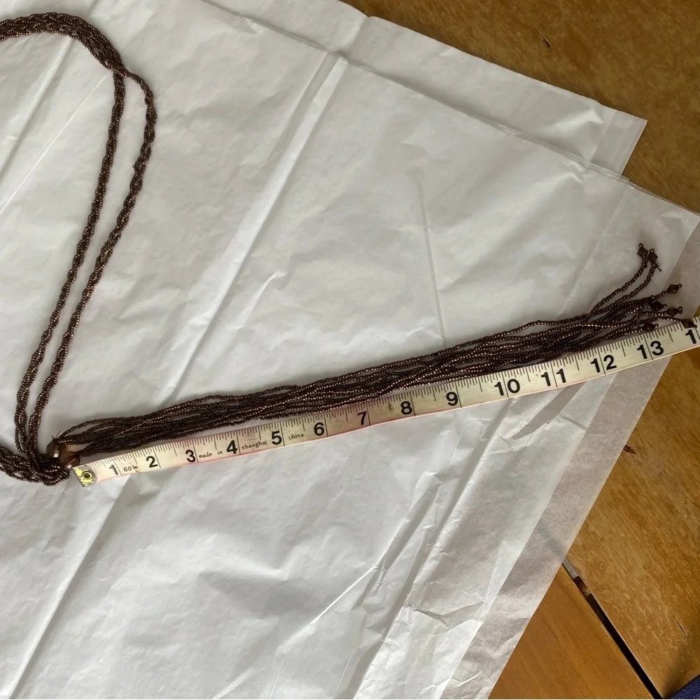 Braided Brown Beaded Belt with Beaded Tassels Fringe boho festival hippie